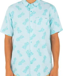 Hurley Men's One And Only Stretch Print Button Down Shirt For Men Black Multi