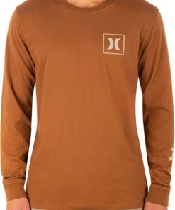 Hurley Men's Everyday Washed One And Only Icon Long Sleeve T-Shirt For Men Ale Brown