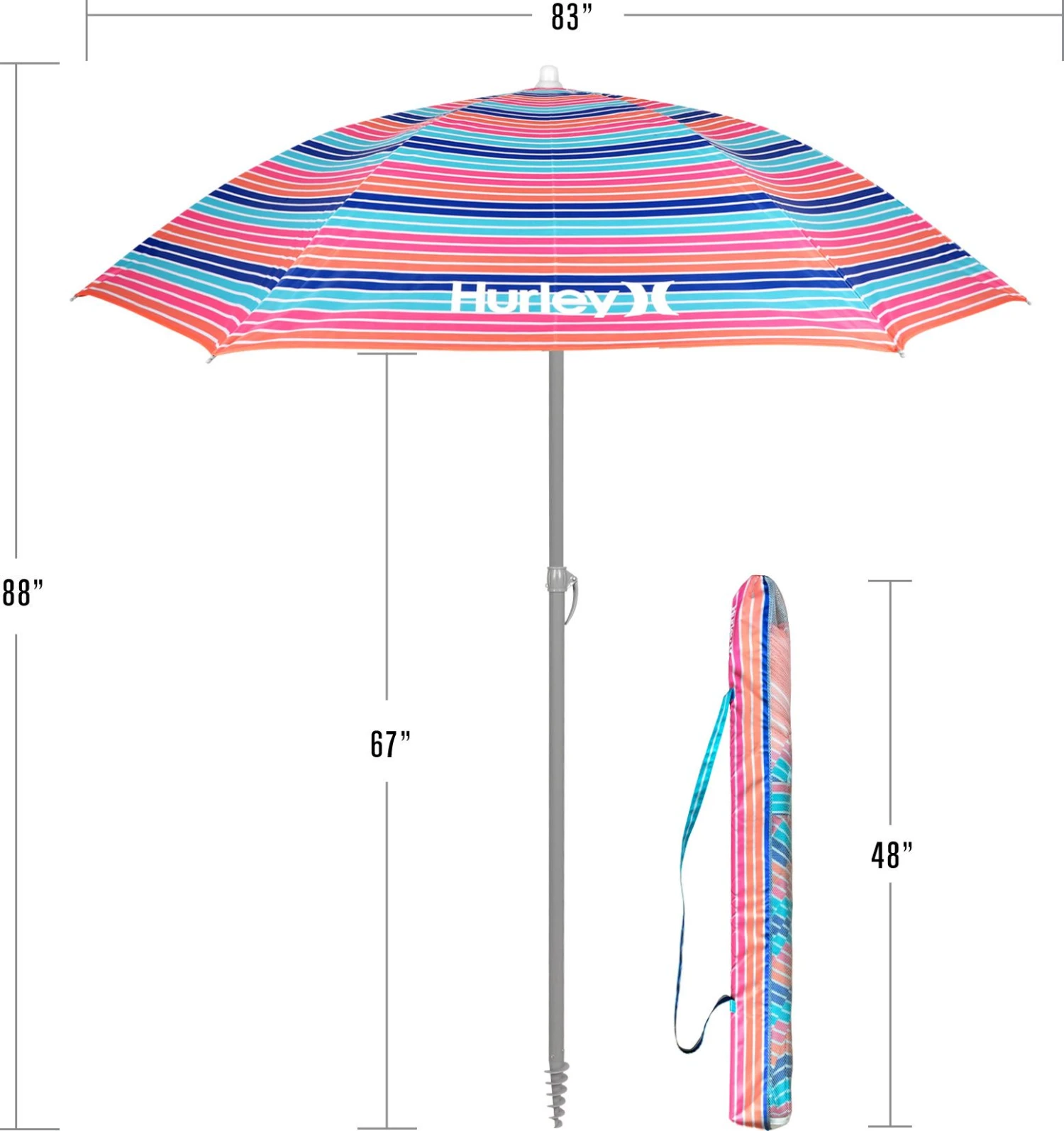 Hurley 7' Beach Umbrella For Unisex Bombay Stripe/sherbet 6 Hurley 7' Beach Umbrella For Unisex Bombay Stripe/sherbet - Image 5