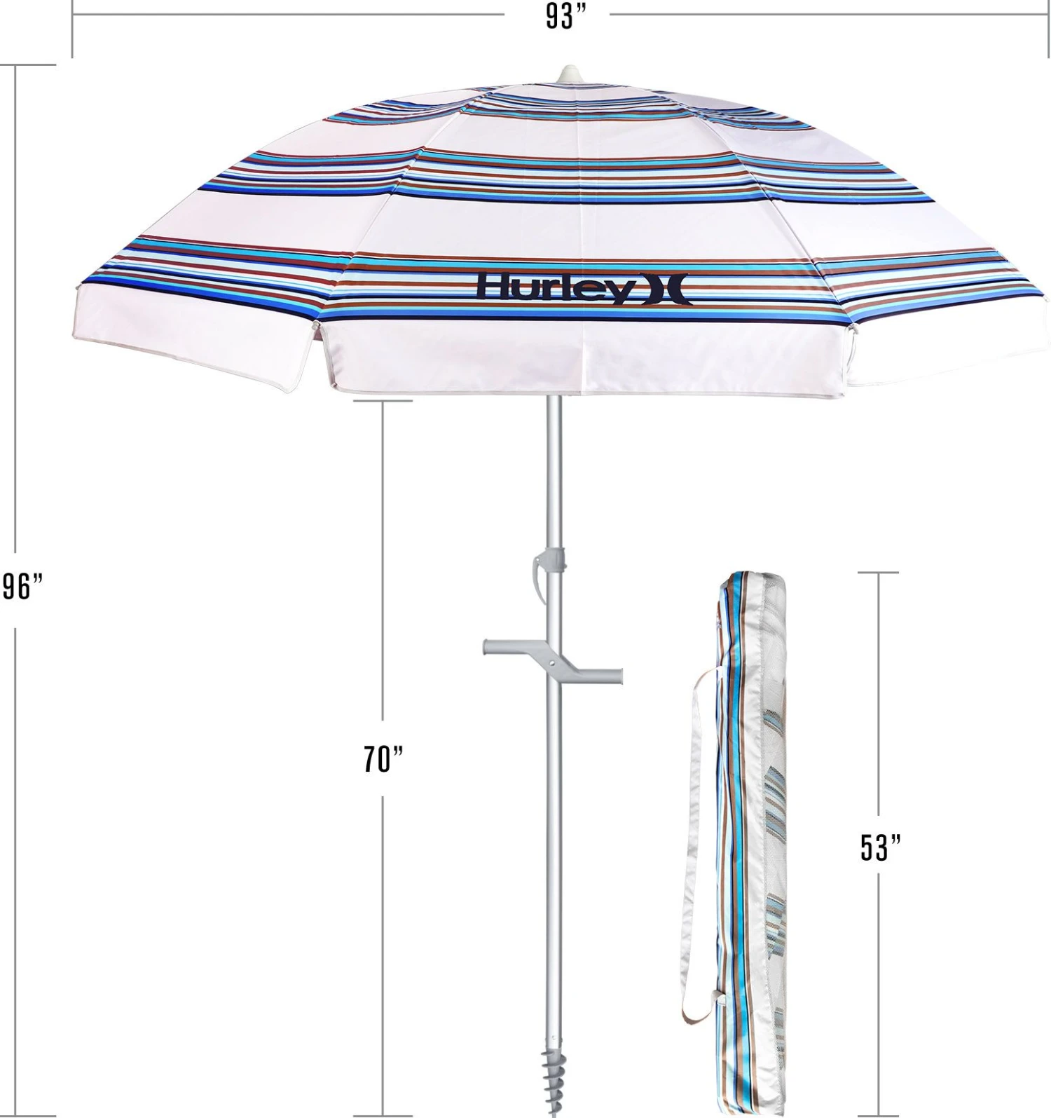 Hurley 8' Beach Umbrella For Unisex Bronzed Blue 6 Hurley 8' Beach Umbrella For Unisex Bronzed Blue - Image 5