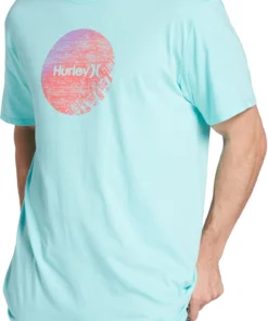 Hurley Men's Strands Circle Graphic T-Shirt For Men Aurora Green Heather/pink