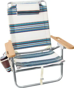 Hurley Mid-Height Wood Arm Beach Chair For Unisex Bronzed Blue