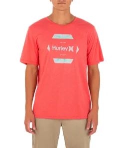 Hurley Men's Natural Short Sleeve Graphic T-Shirt For Men Optic Red Heather