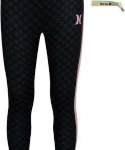 Hurley Girls' Check Print Active Leggings For Girls' Black