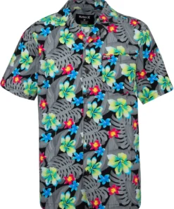 Hurley Boys' Tropical Printed Hawaiian Shirt For Boys' Black