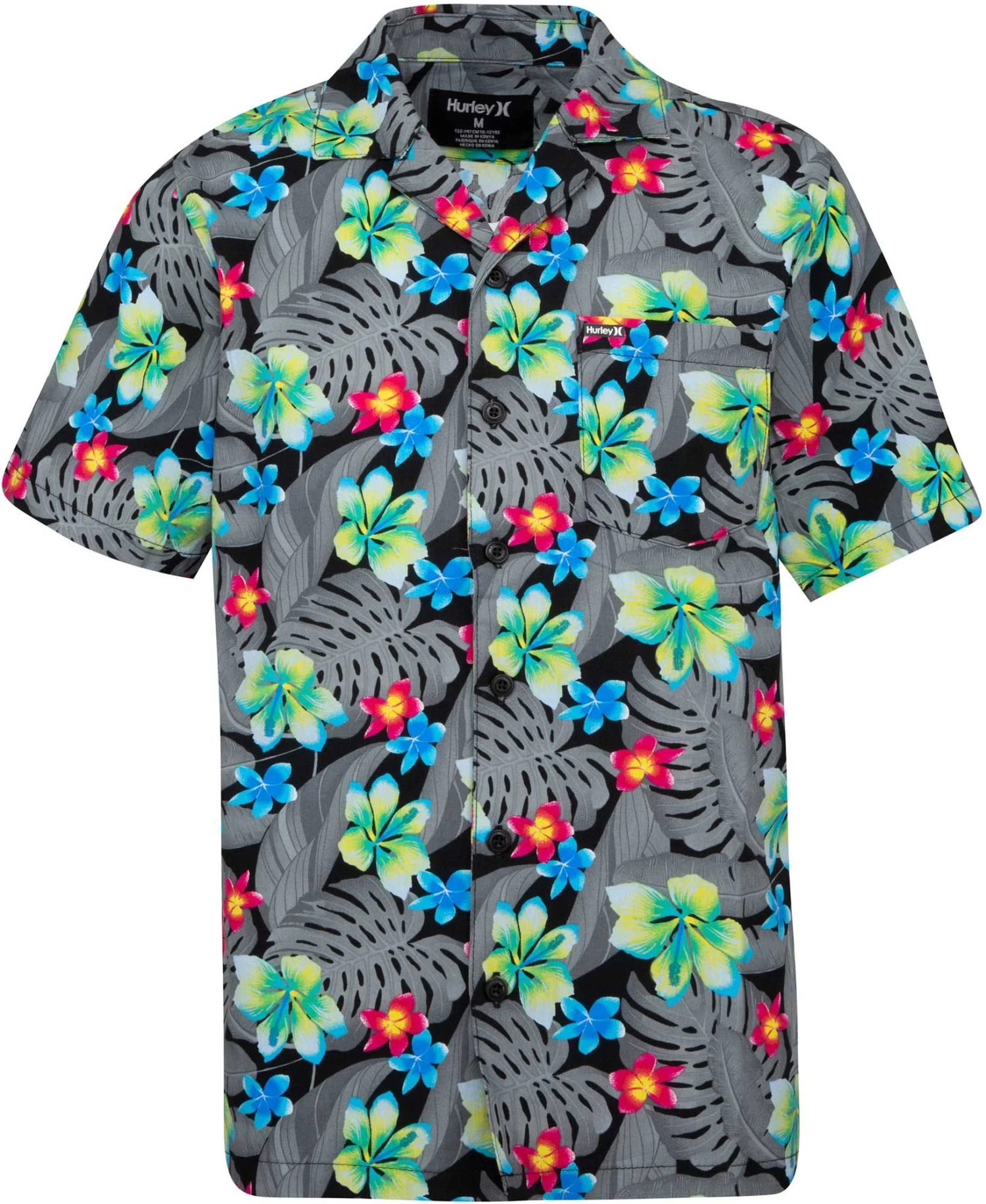 Hurley Boys' Tropical Printed Hawaiian Shirt For Boys' Black 3 Hurley Boys' Tropical Printed Hawaiian Shirt For Boys' Black