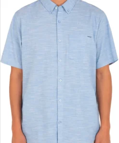 Hurley Men's One & Only Stretch Short Sleeve Shirt For Men Blue Oxford