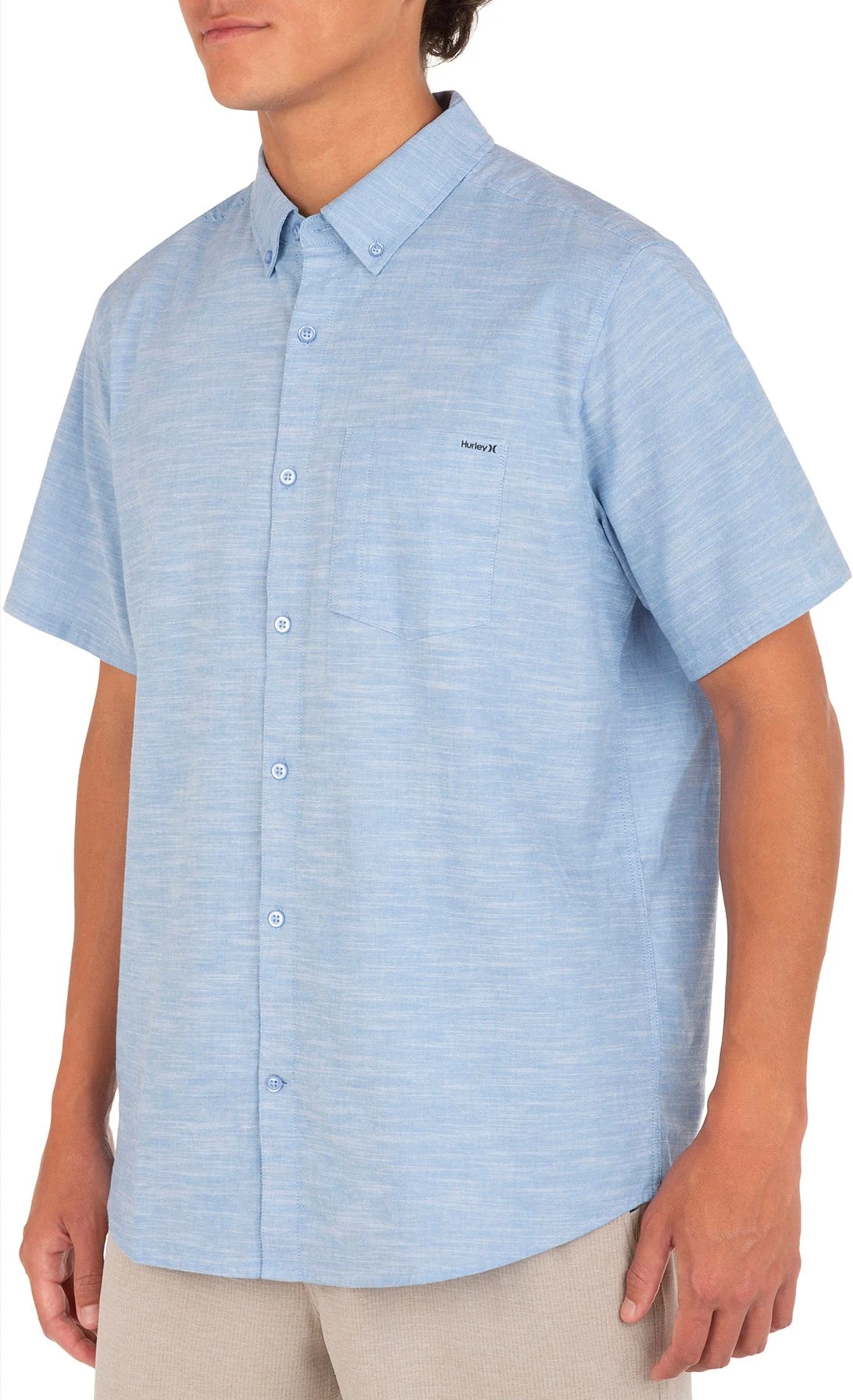 Hurley Men's One & Only Stretch Short Sleeve Shirt For Men Blue Oxford 5 Hurley Men's One & Only Stretch Short Sleeve Shirt For Men Blue Oxford - Image 3