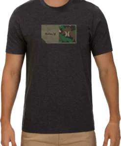 Hurley Men's Halfer Stripe Camo Texture T-Shirt For Men Black Heather/camo