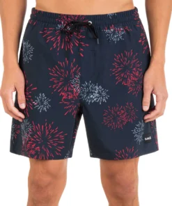 Hurley Men's Fireworks 17" Volley Swim Trunks For Men Gym Red