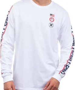 Hurley Men's Premium USA Long Sleeve T-Shirt For Men White