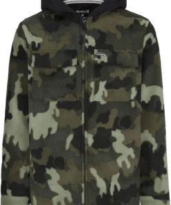 Hurley Boys' Arctic Fleece Full-Zip Hoodie For Boys' Green Camo